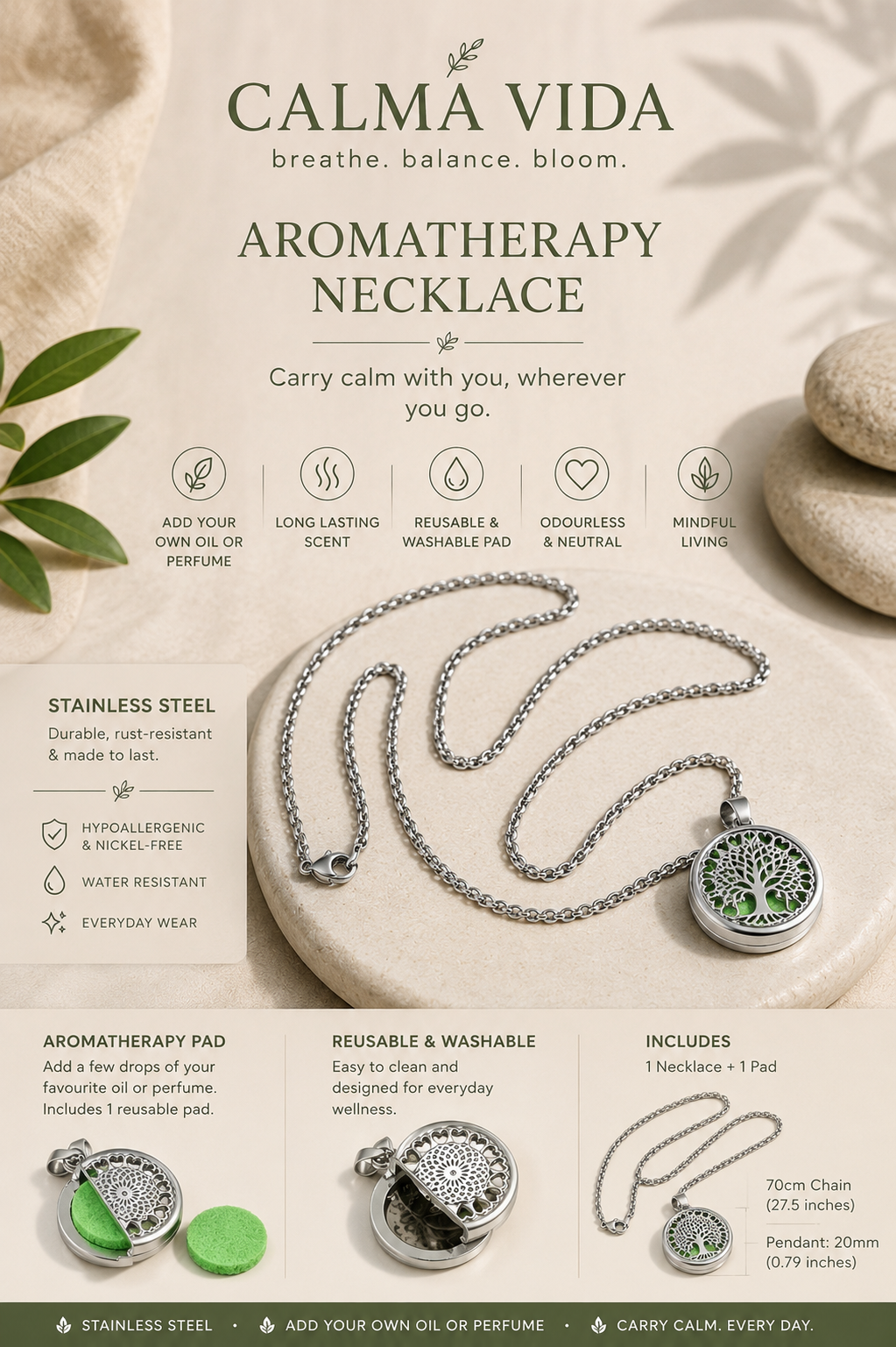 CalmaVidas Aromatherapy Locket — Wear Any Scent, Carry Your Calm